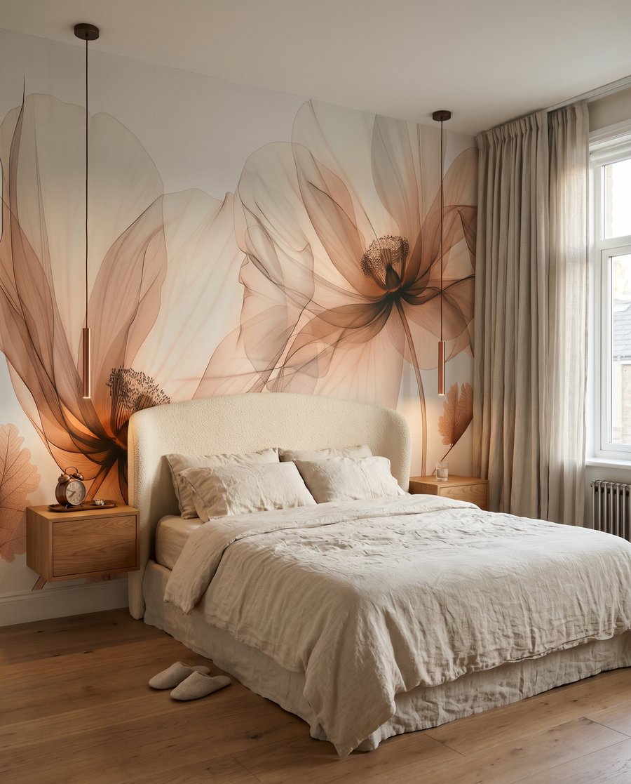 Transparante bloemen in zandtinten — interieur 2
