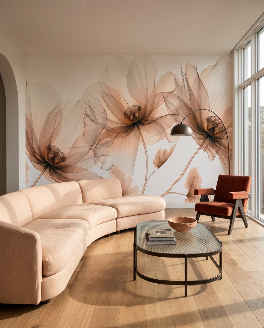 Transparante bloemen in zandtinten — interieur 3