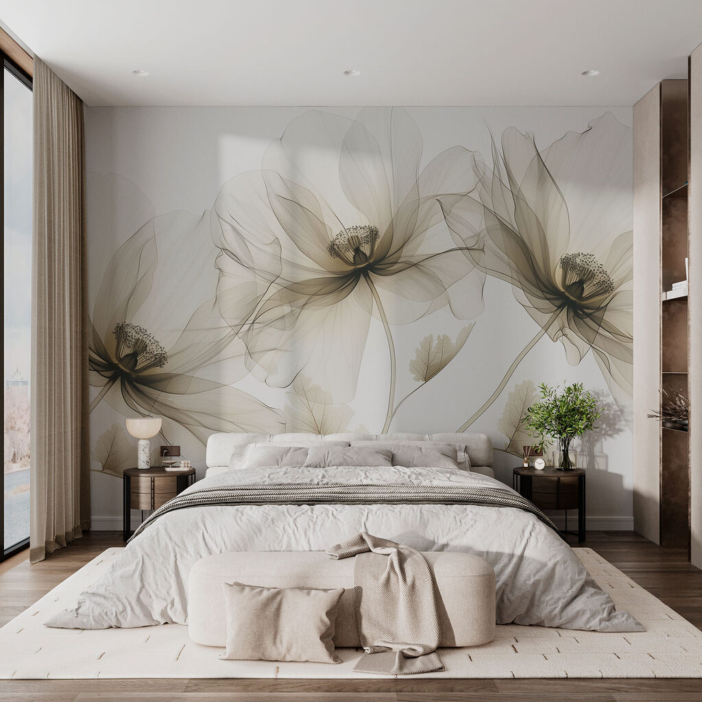 Drie bloemen vangen licht — interieur 1
