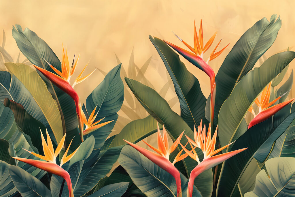 Tropische bloemen tegen een zachte achtergrond — volledig ontwerp