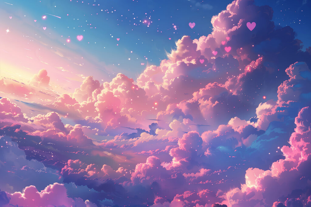 Roze wolken tussen sterrenhartjes — volledig ontwerp