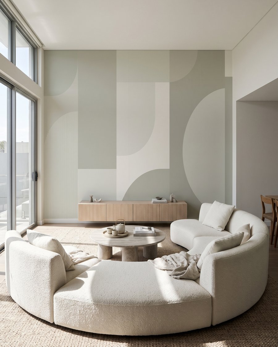 Ronde geometrie in bleekgroen — interieur 1