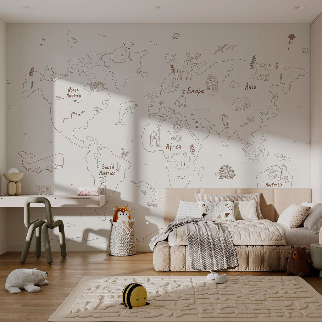 Wereldkaart met dieren — interieur 1