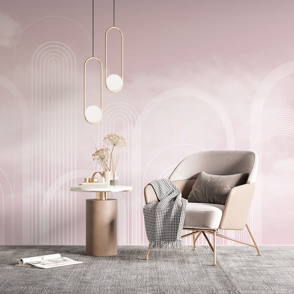 Witte lijnen op een roze achtergrond in een interieur