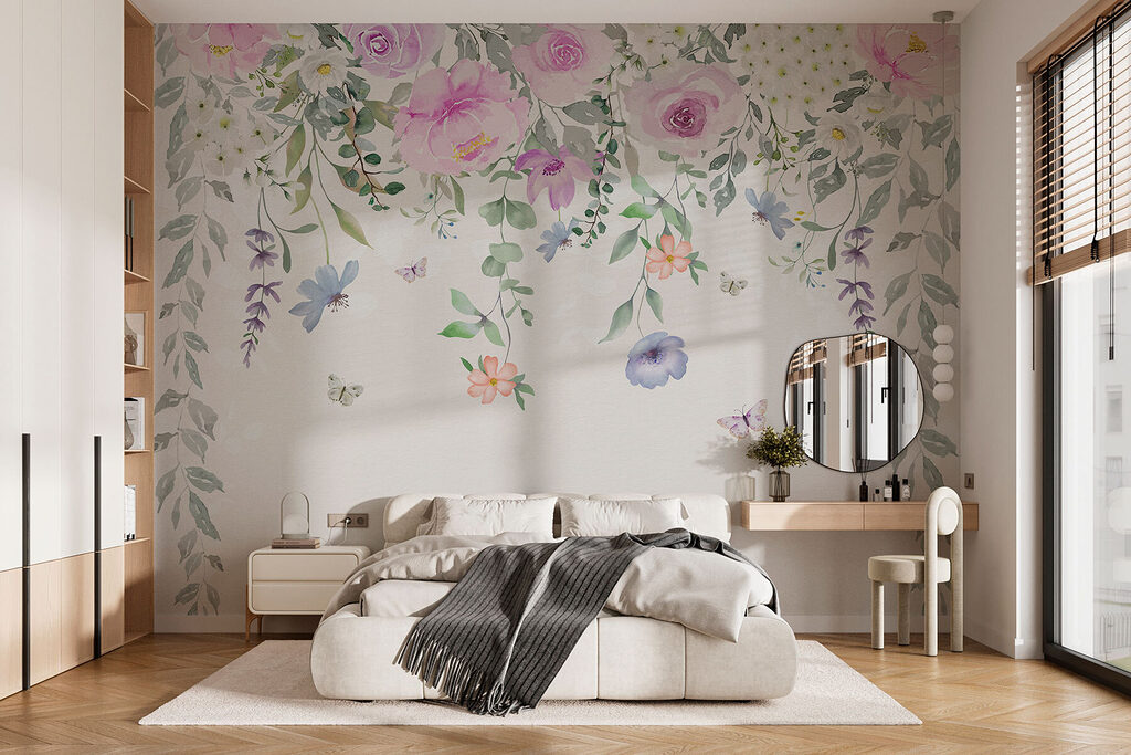 Pastelrozen met hangende ranken — interieur 1