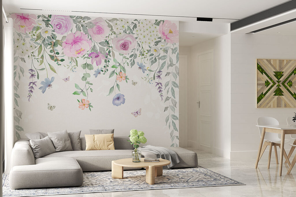 Pastelrozen met hangende ranken — interieur 3