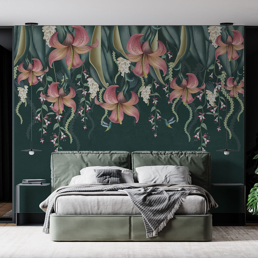 Bloemen hangen in bladlagen — interieur 1