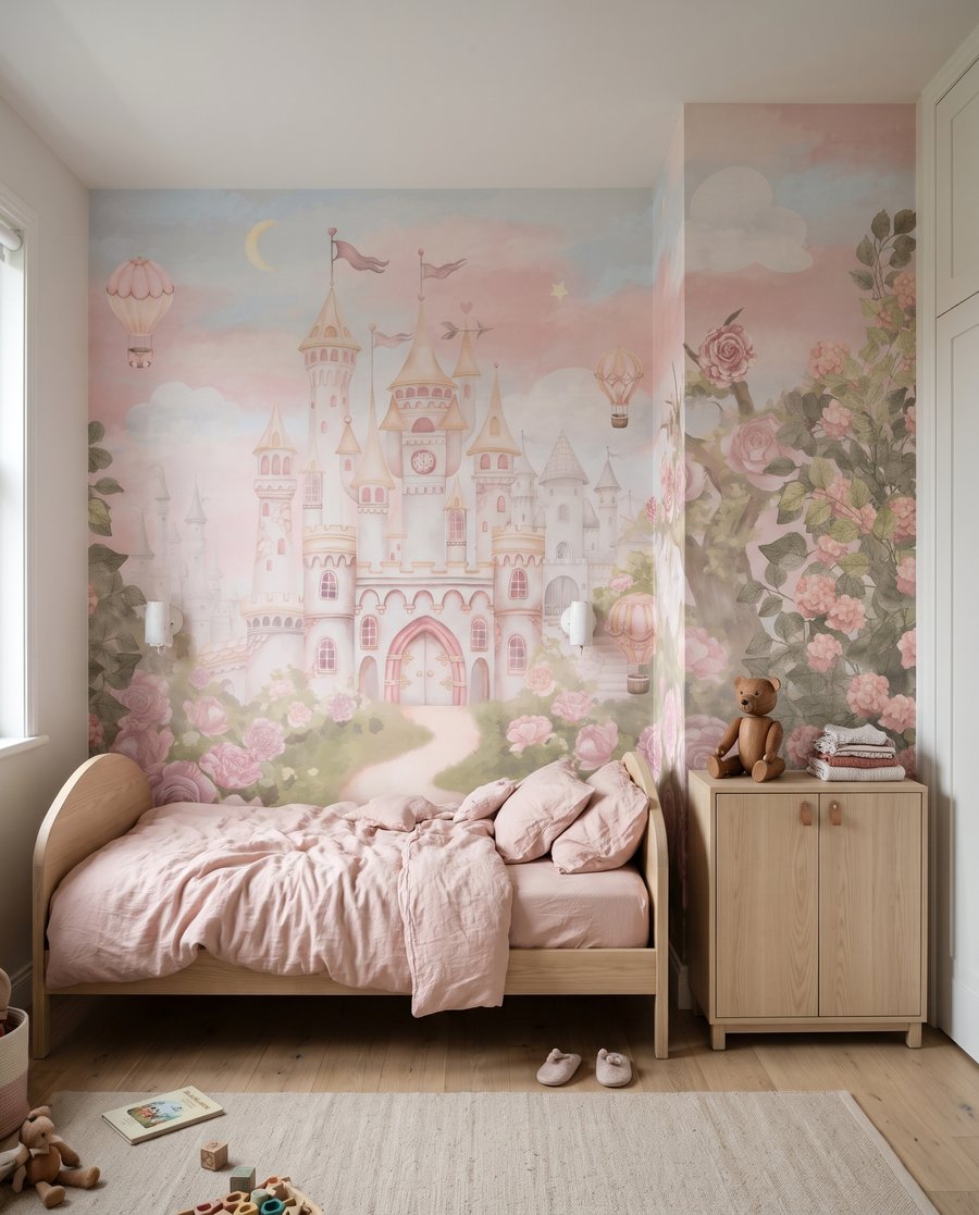 Kasteel achter de rozentuin in een interieur