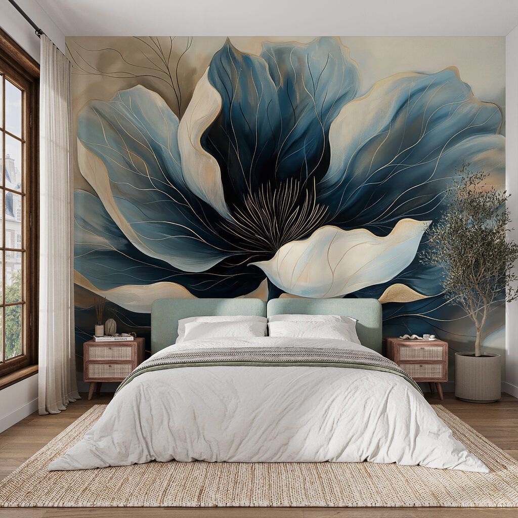 Diepblauwe bloem met roomranden — interieur 2