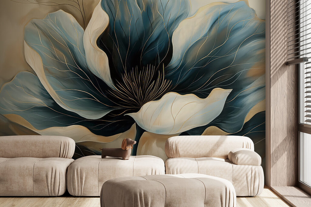 Diepblauwe bloem met roomranden — interieur 3