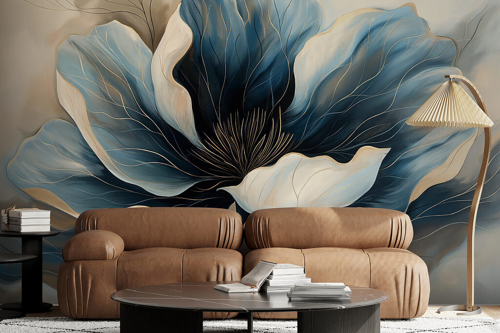 Diepblauwe bloem met roomranden — interieur 4