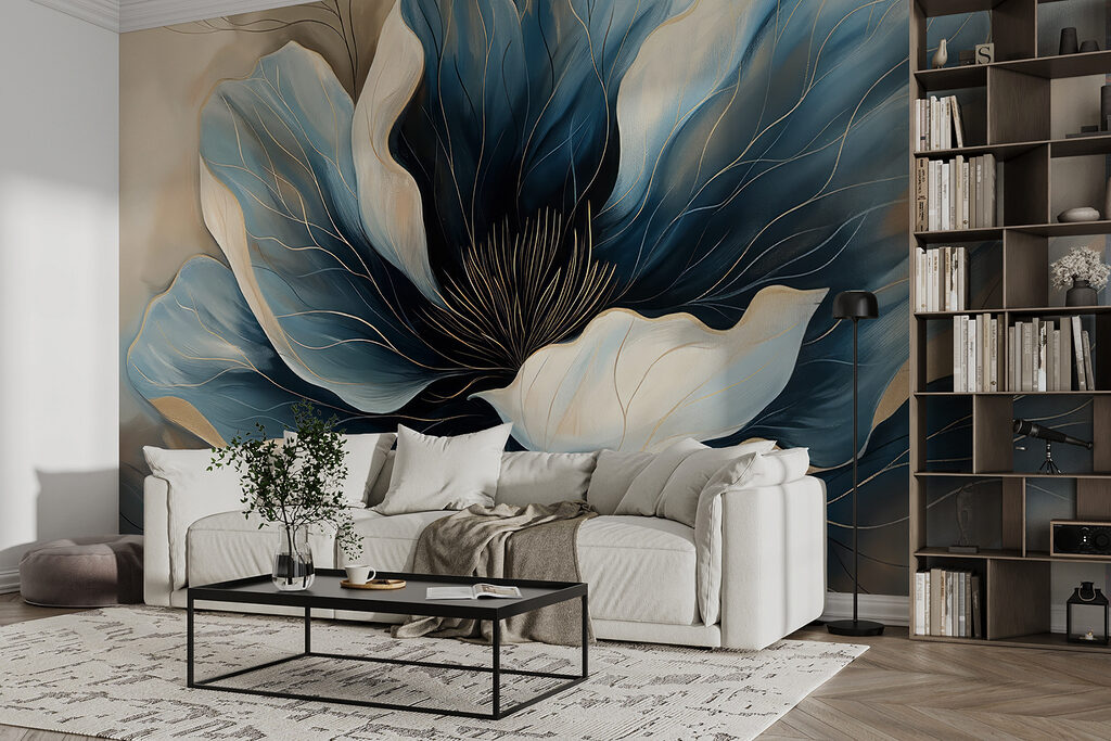 Diepblauwe bloem met roomranden — interieur 5