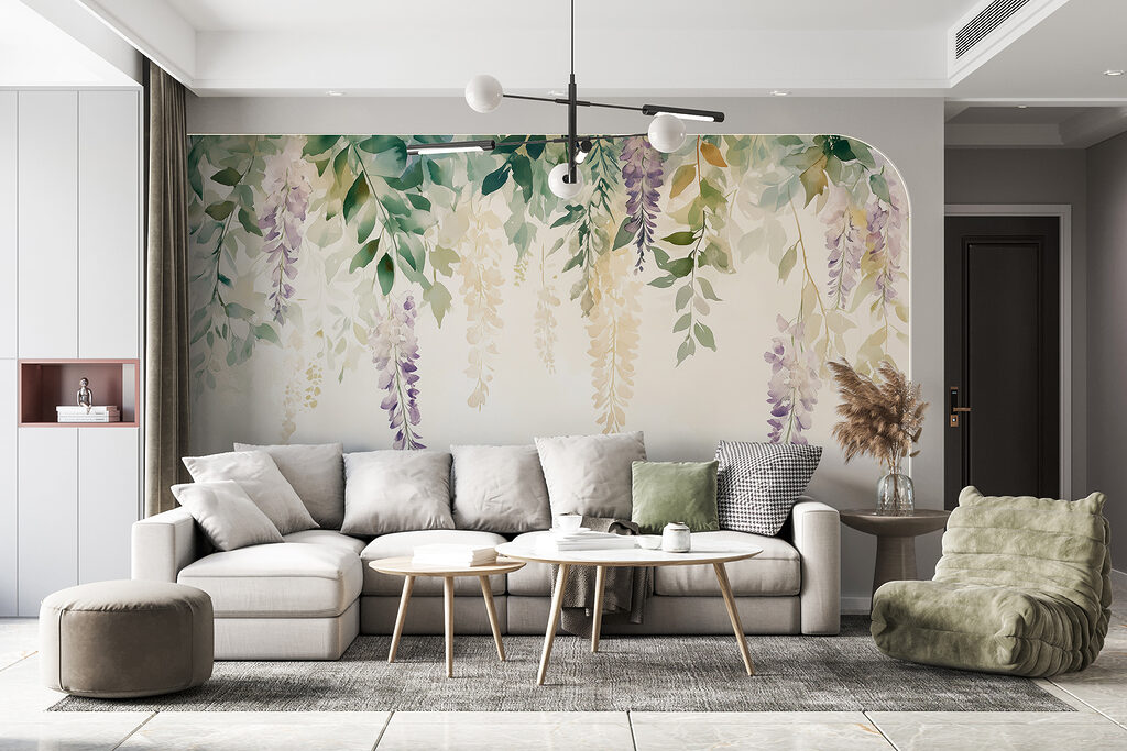 Hangende bloesem met lilatrossen — interieur 2