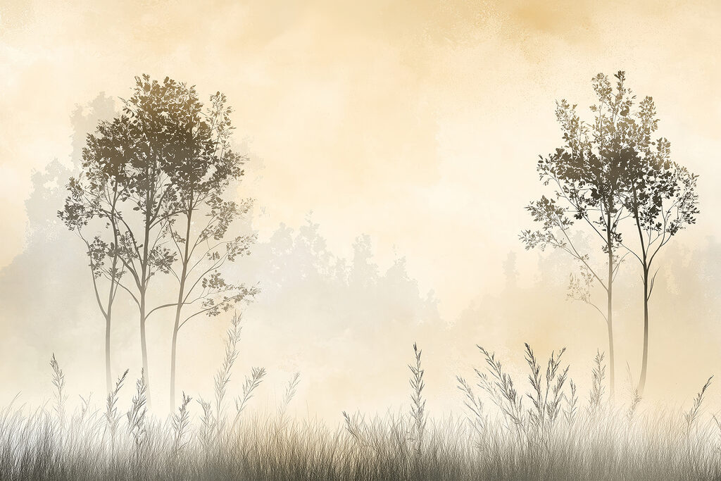 Twee bomen boven grassen — volledig ontwerp