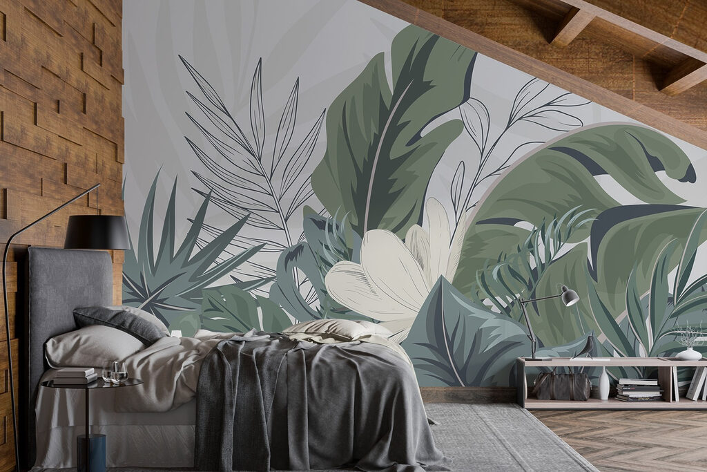 Groene bladeren, witte bloem — interieur 1