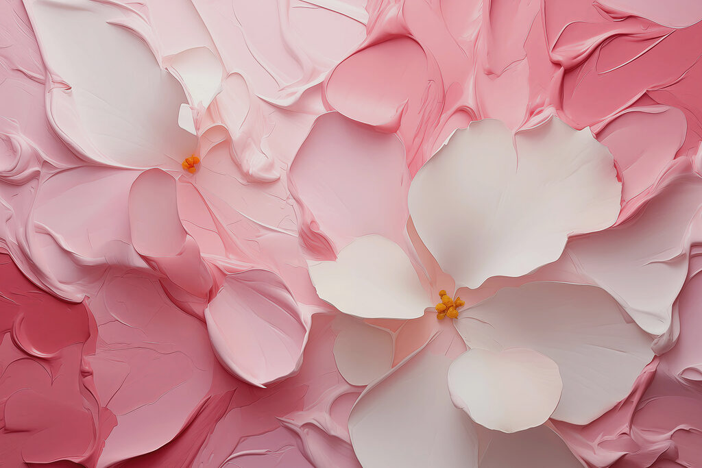 Bloemen in roze verfplooien — volledig ontwerp