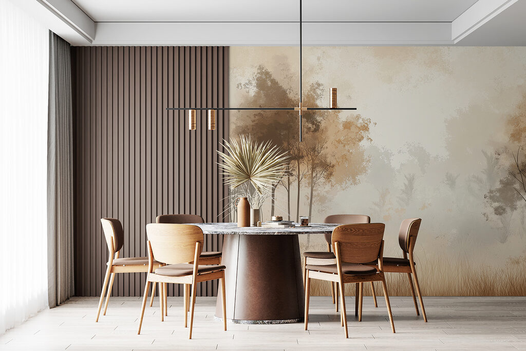 Bomen langs een nevelweide — interieur 3