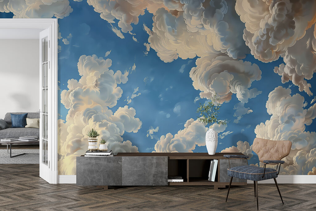 Wolkenkrullen rond blauwe lucht — interieur 2