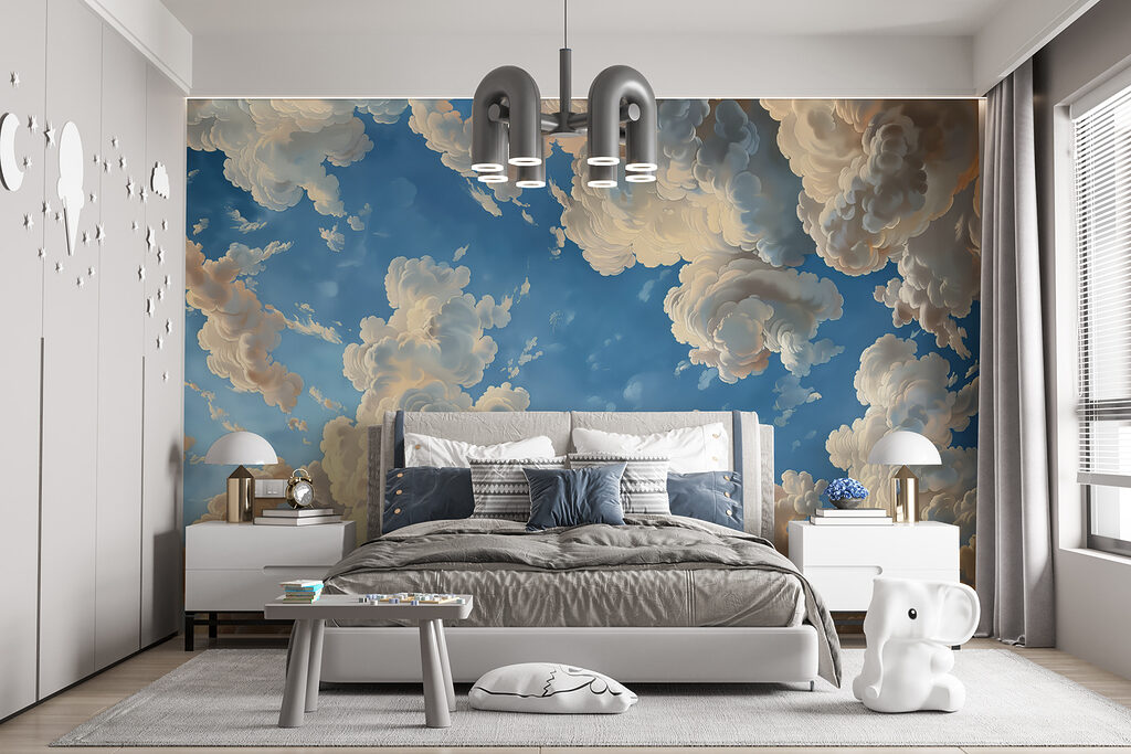Wolkenkrullen rond blauwe lucht — interieur 5