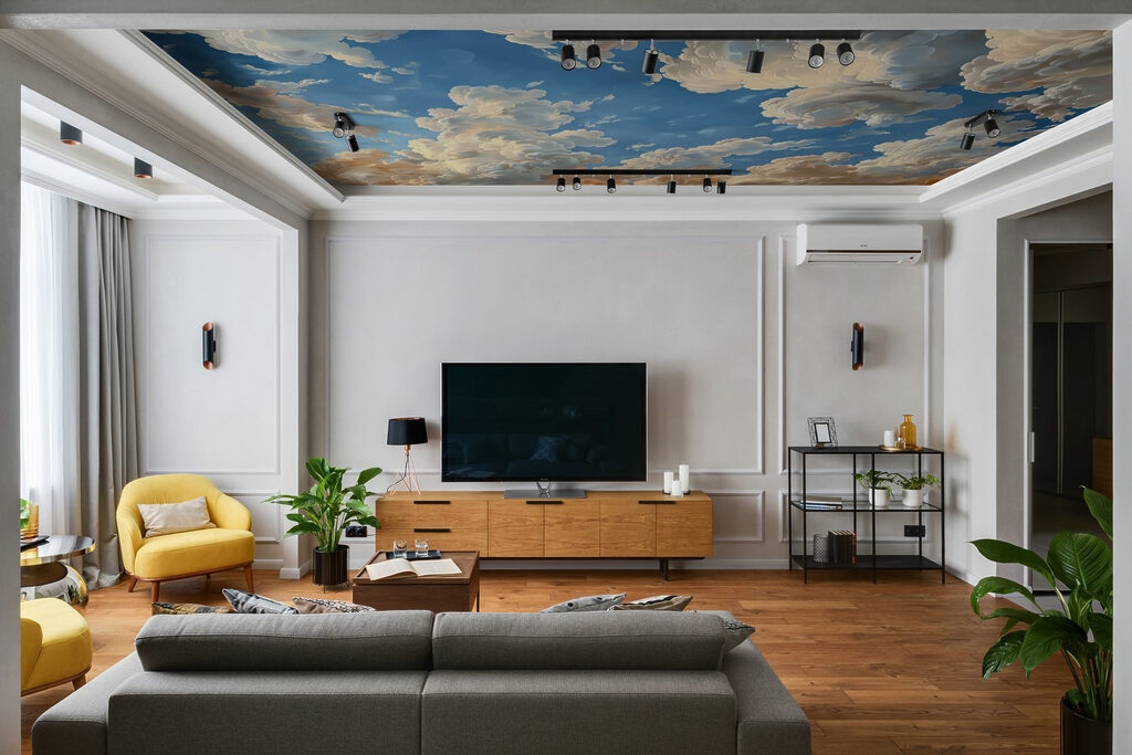 Wolkenkrullen rond blauwe lucht — interieur 7