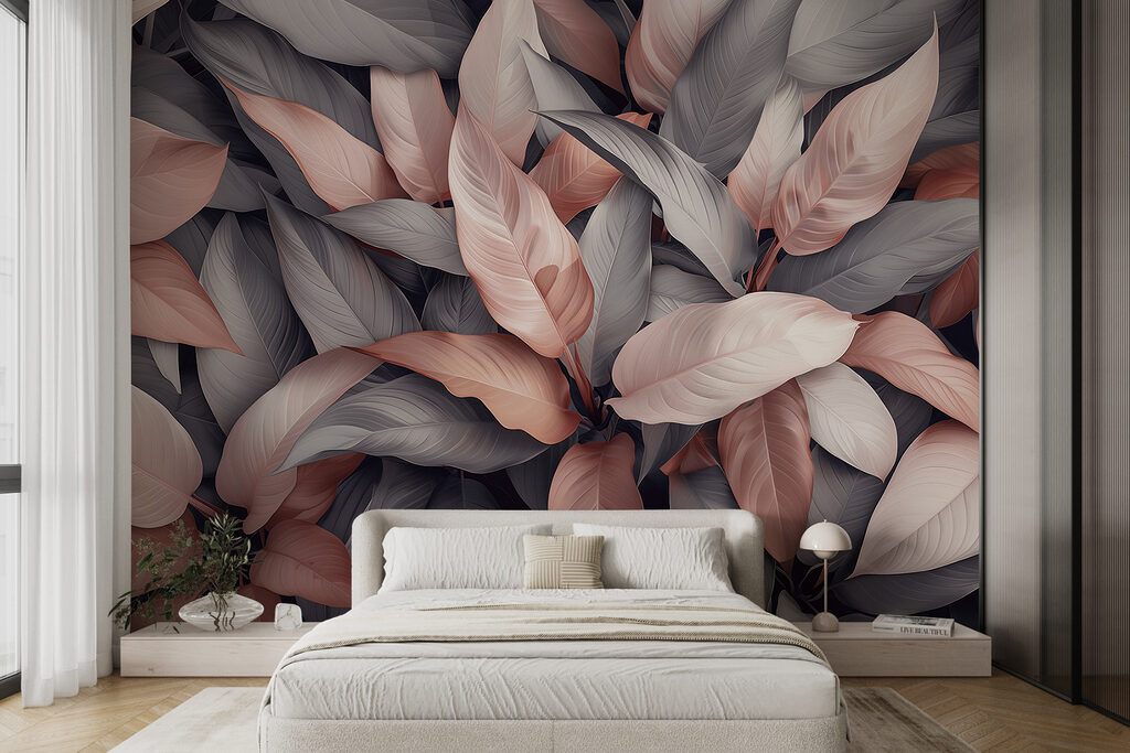 Roze bladeren tussen grijstinten — interieur 1