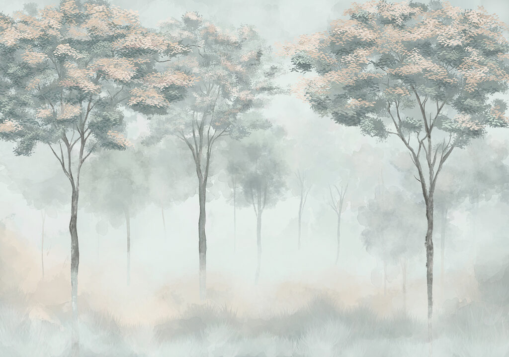 Slanke bomen in blauwgroen — volledig ontwerp