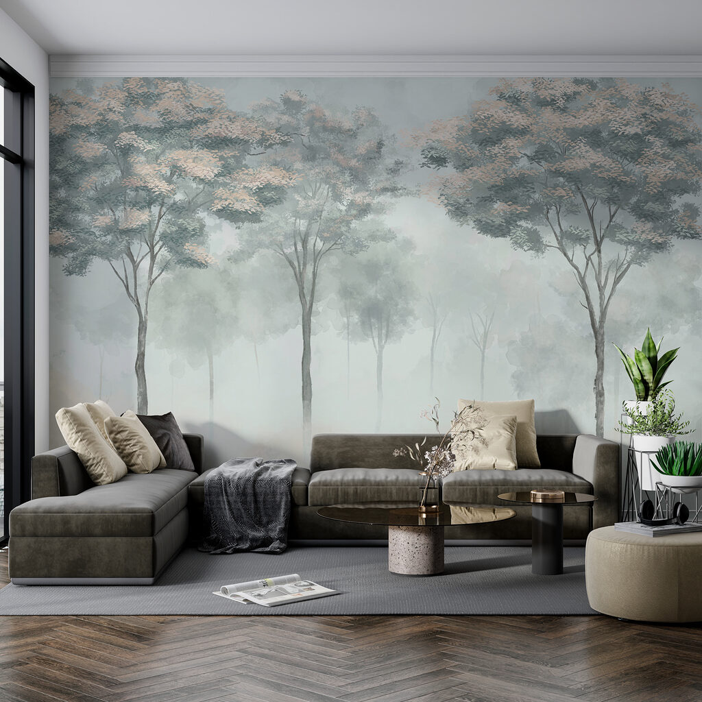 Slanke bomen in blauwgroen — interieur 1