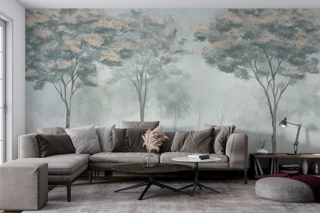 Slanke bomen in blauwgroen — interieur 2