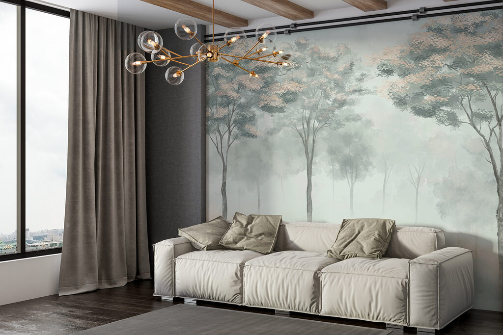 Slanke bomen in blauwgroen — interieur 3