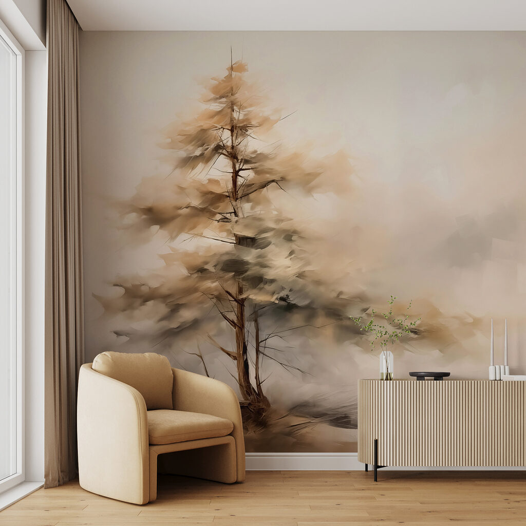 Boom in de mist in een interieur
