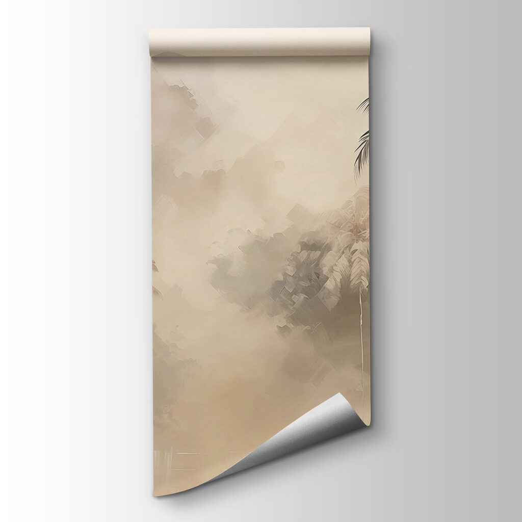 Schilderij van een bos met bomen en mist — productweergave