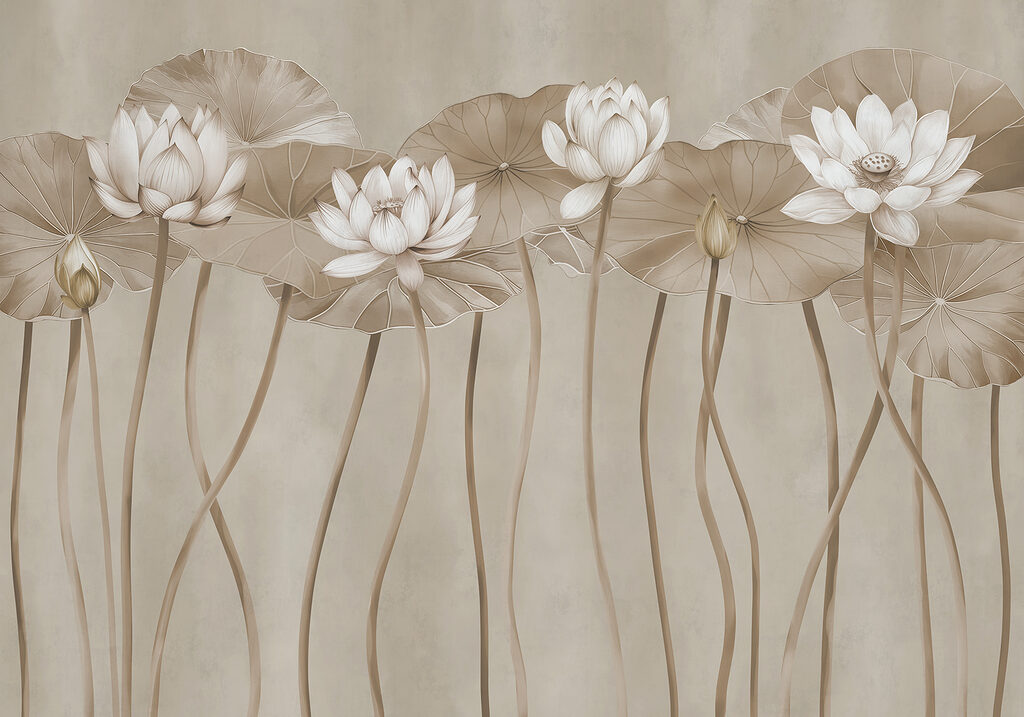Elegante lotusbloemen in zachte tinten — volledig ontwerp