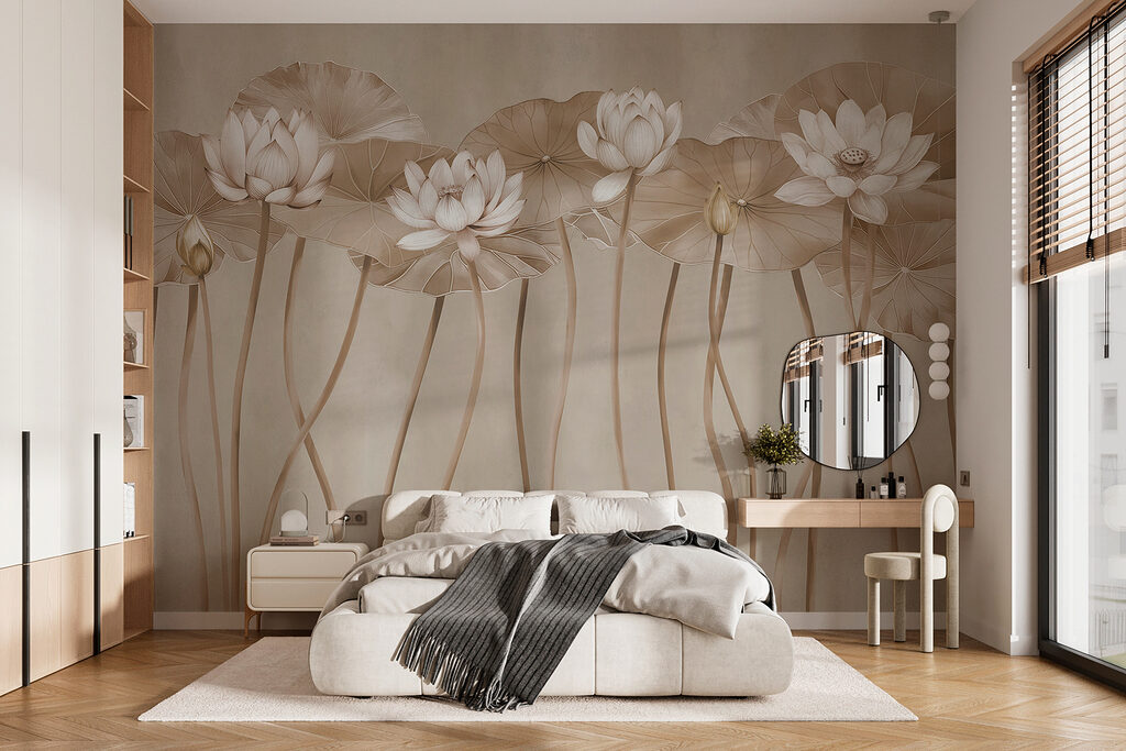 Elegante lotusbloemen in zachte tinten — interieur 1