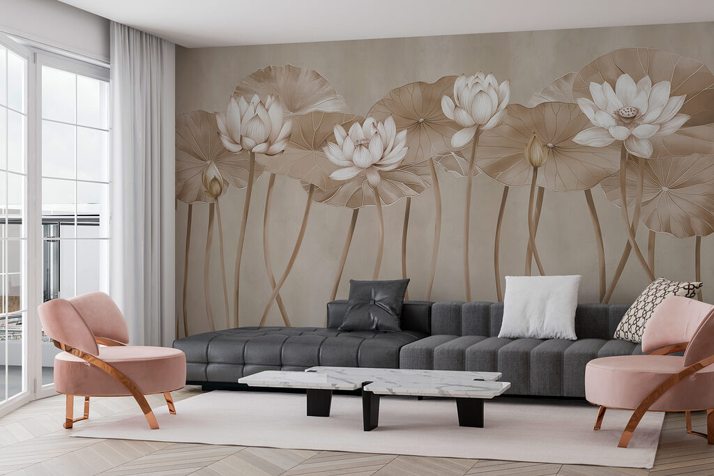 Elegante lotusbloemen in zachte tinten — interieur 3