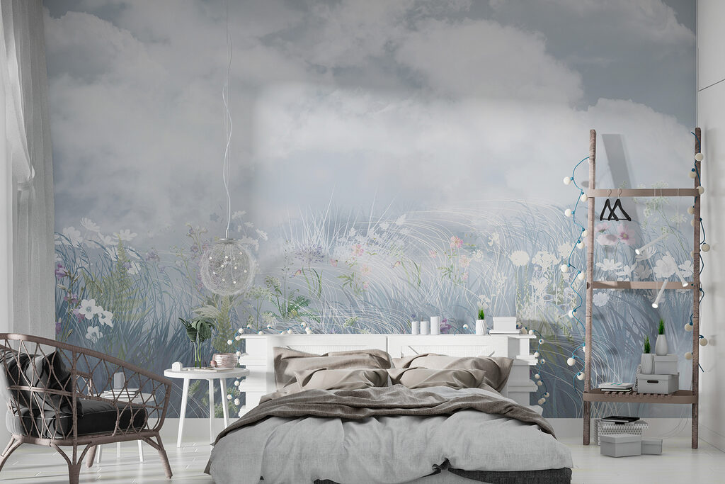 Bloemenweide onder bleke wolken — interieur 1