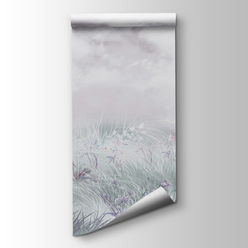 Bloemenweide onder zachte wolken — productweergave
