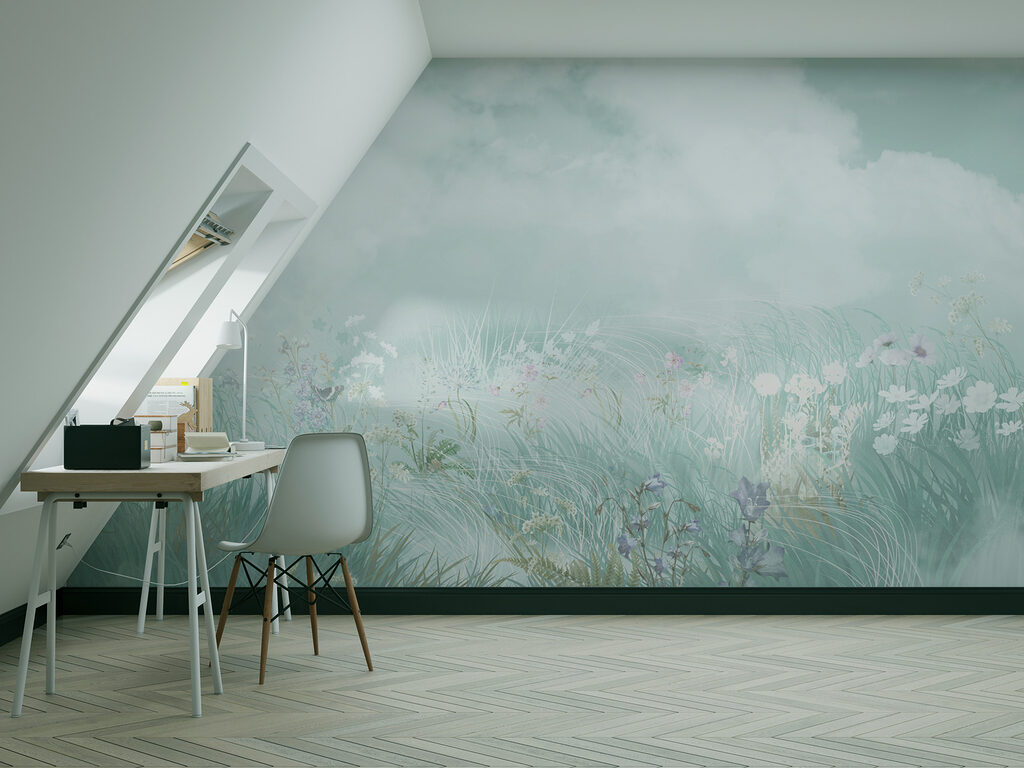 Bloemenweide onder zachte wolken — interieur 1