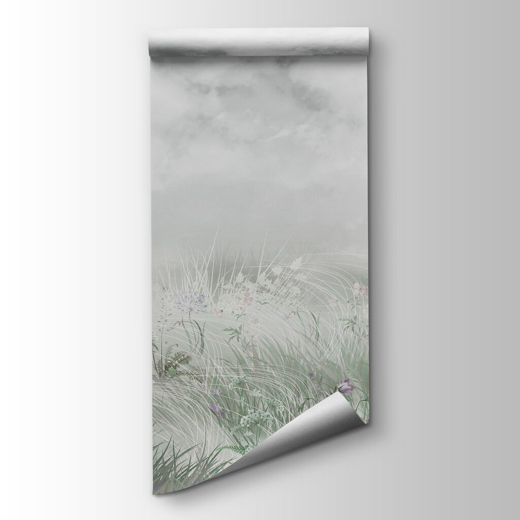 Bloemenweide onder zachte wolken — productweergave