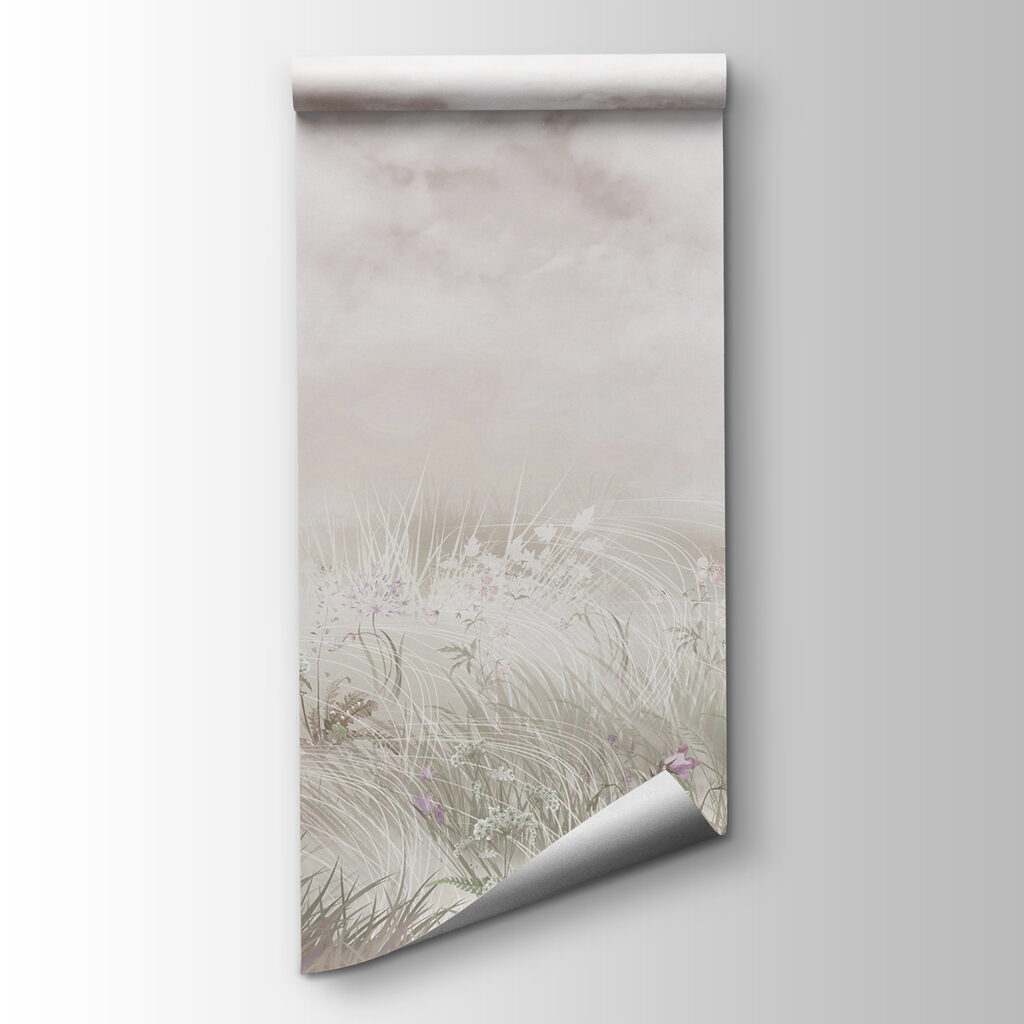 Bloemenweide onder zachte wolken — productweergave