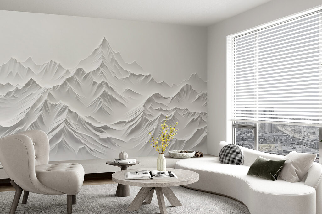 Witte bergketen met sneeuw in een interieur