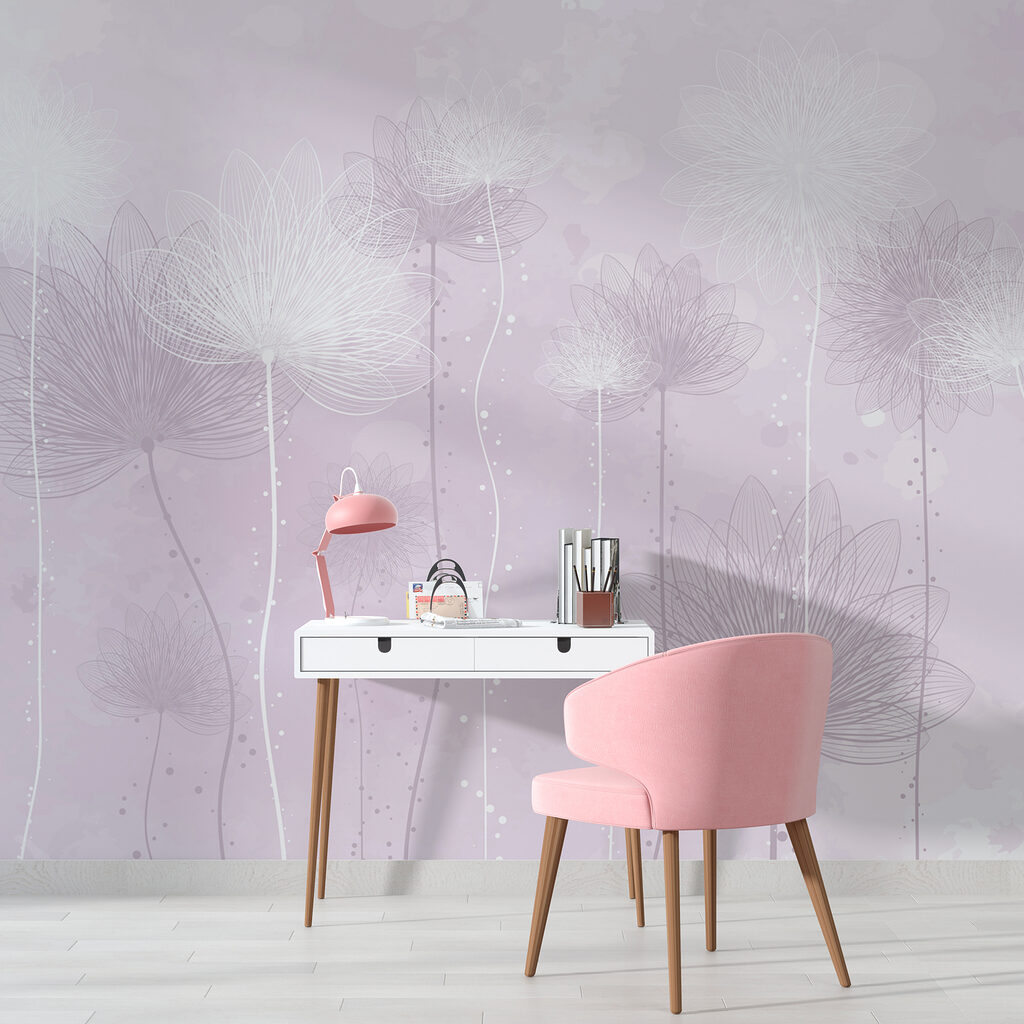 Verfijnde bloemen dansen in zachte tinten in een interieur
