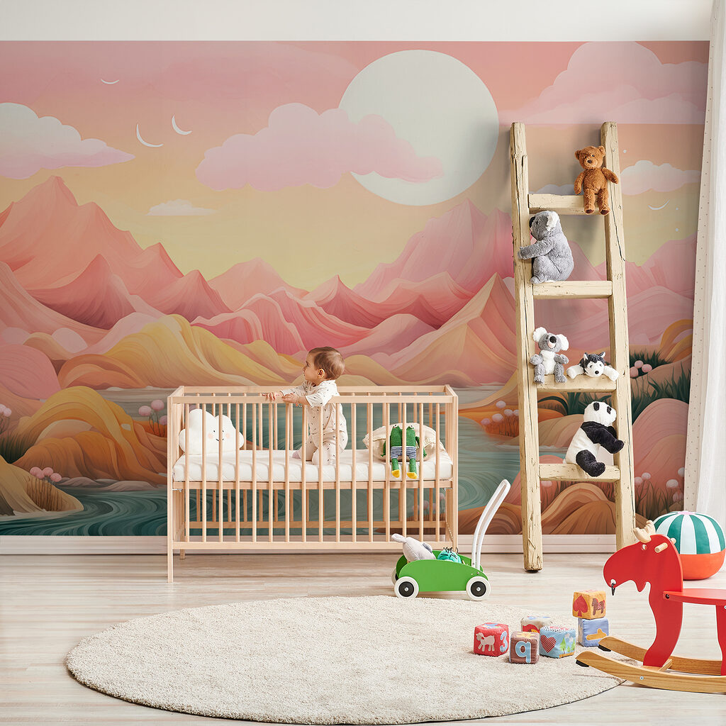 Rivier tussen roze bergvormen — interieur 3