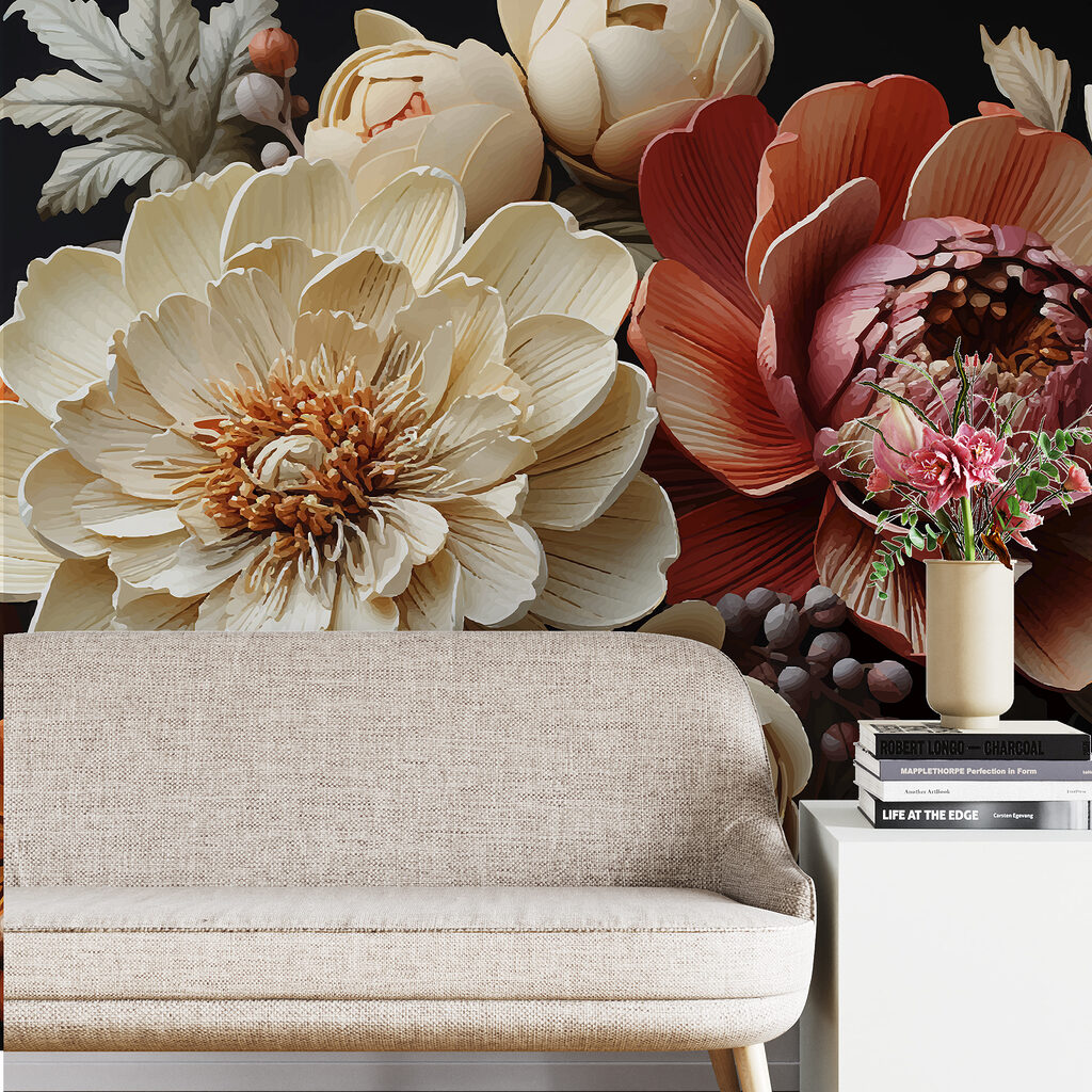 Warme bloemen op zwart — interieur 2