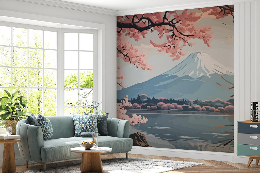Berg met roze bloemen in een interieur