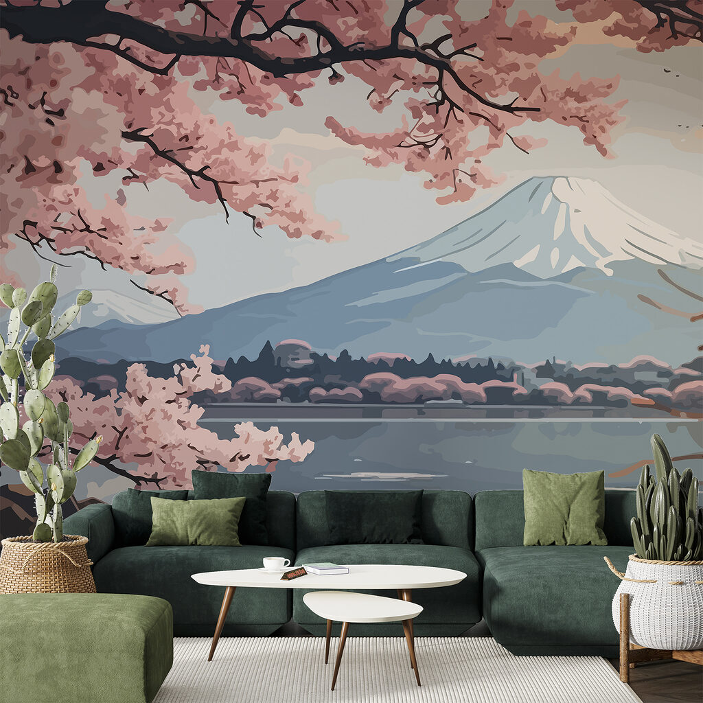Bloesemtakken boven een bergmeer — interieur 2