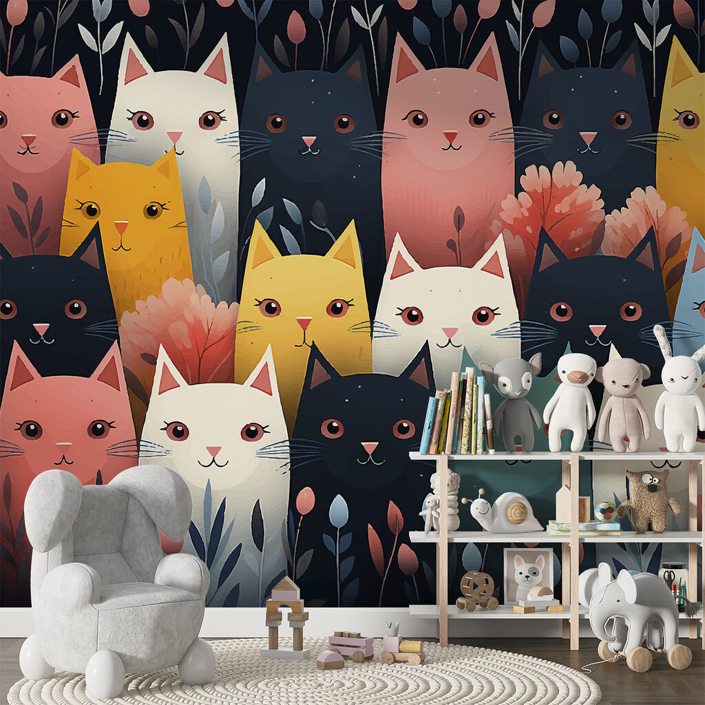 Groep katten met bloemen — interieur 1
