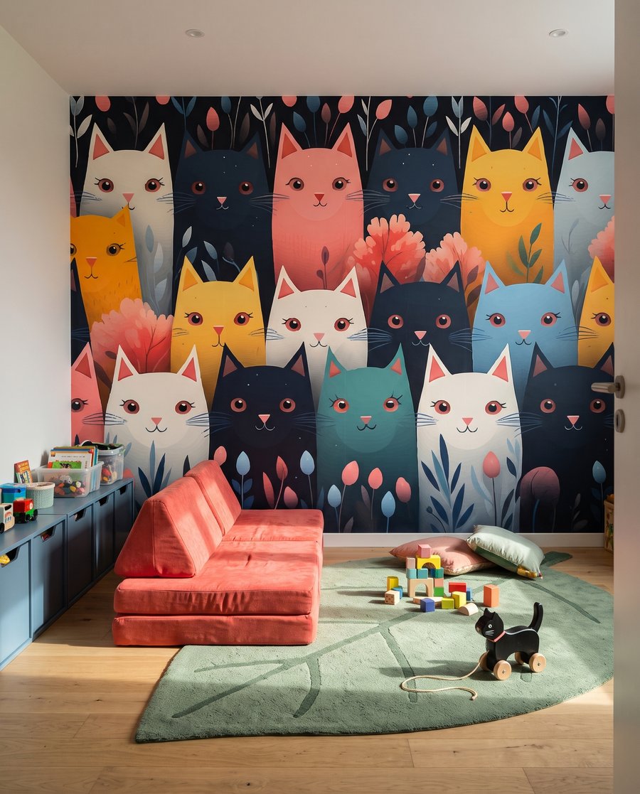 Katten in alle kleuren in een interieur