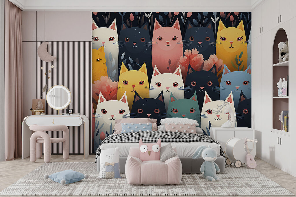Groep katten met bloemen — interieur 2