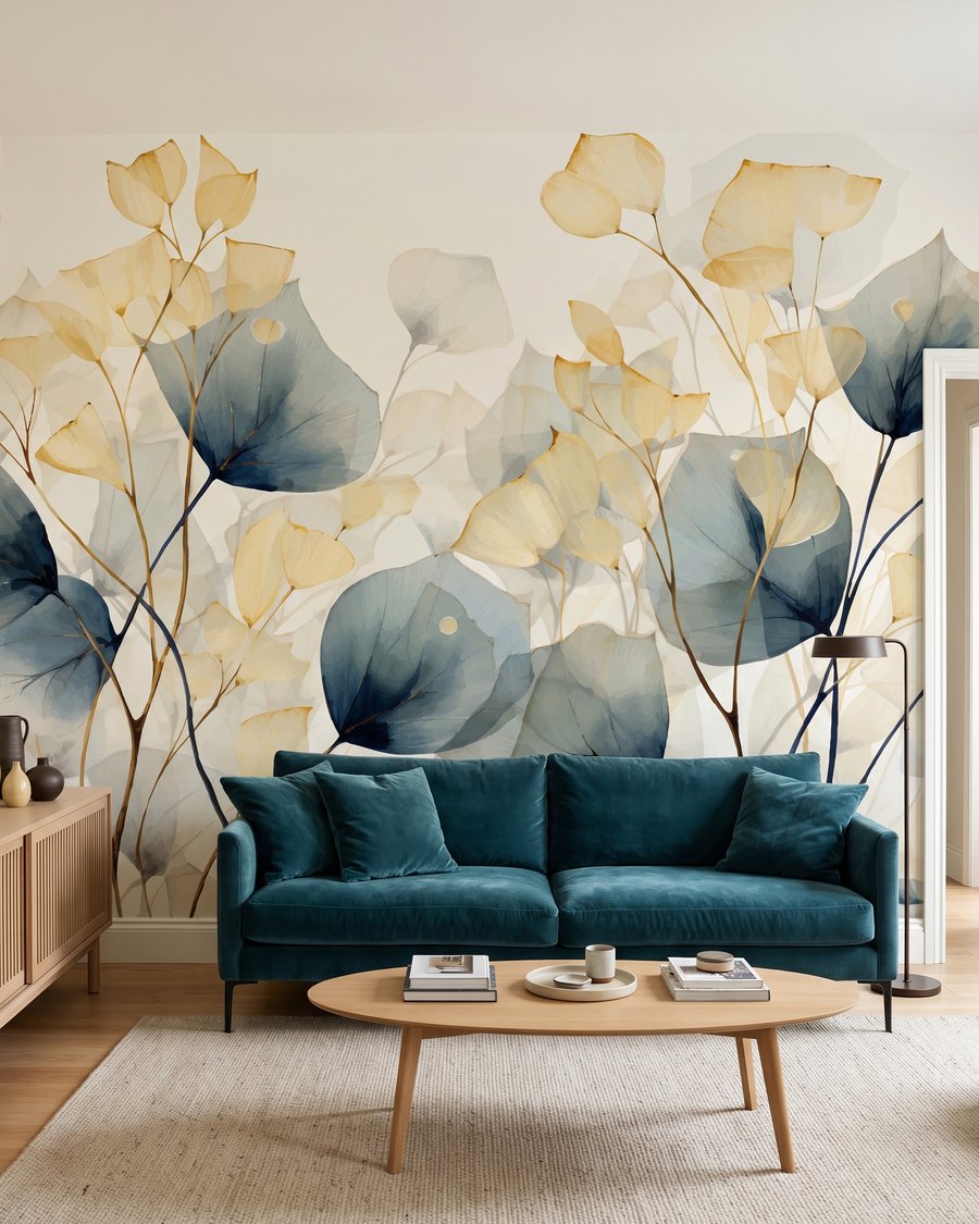 Bladeren als doorschijnend papier in een interieur