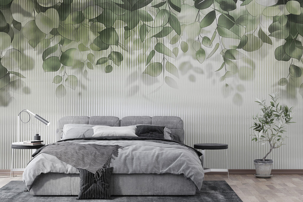 Groene bladeren uit een raam — interieur 1